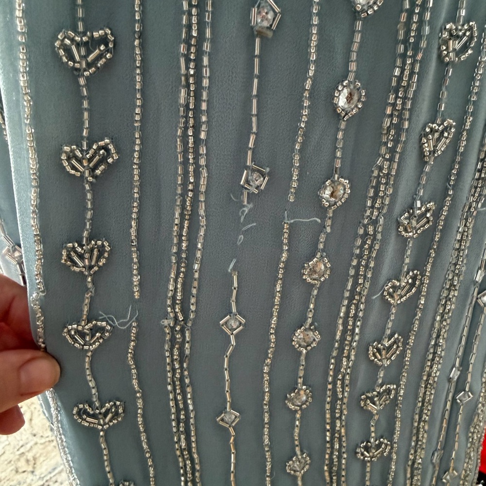 Mac Duggal Beaded Cap Sleeve Colum Midi Dress in Slate Blue - Picture 11 of 11